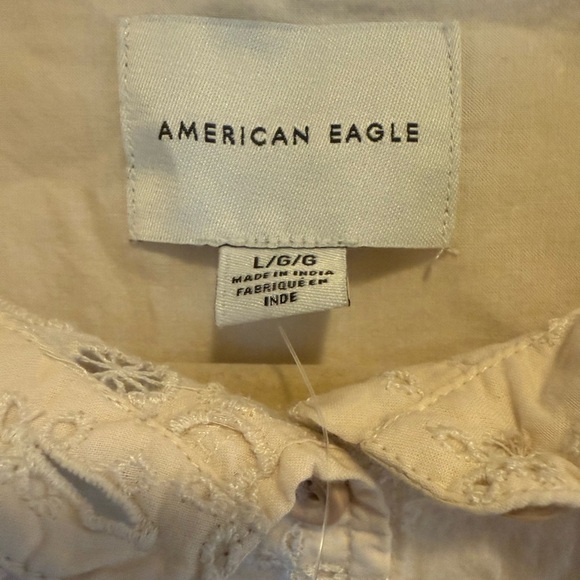 American Eagle‎ Cream Resort Eyelet button up Large NWT short sleeve boho - Picture 4 of 11